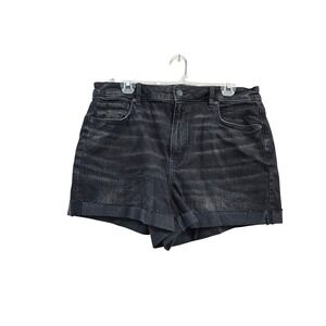 American Eagle Outfitters Mom Short Super High Rise Black Wash Denim Size 14 NEW